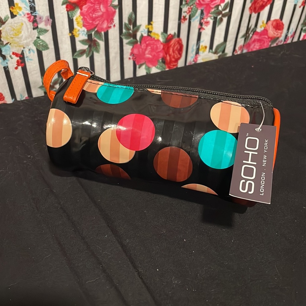 3/ $12 🌻 NWT! small striped polka dot makeup pouch with mirror